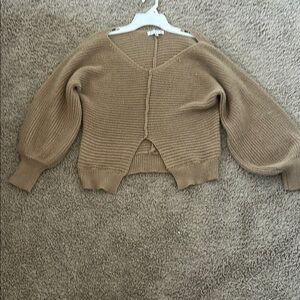 HYFVE Tan V-Neck Sweater with Ribbed Detailing